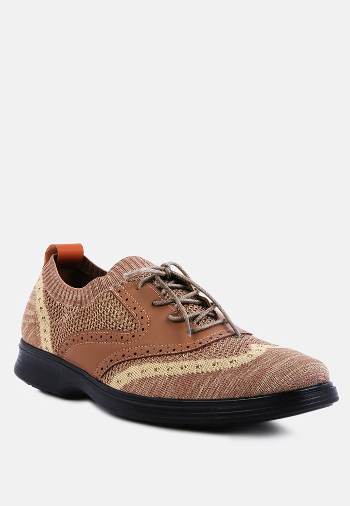 casual knitted brogue sneakers#color_brown