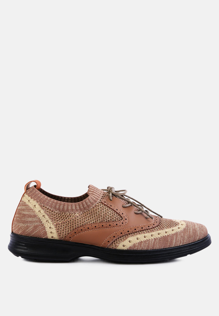 casual knitted brogue sneakers#color_brown