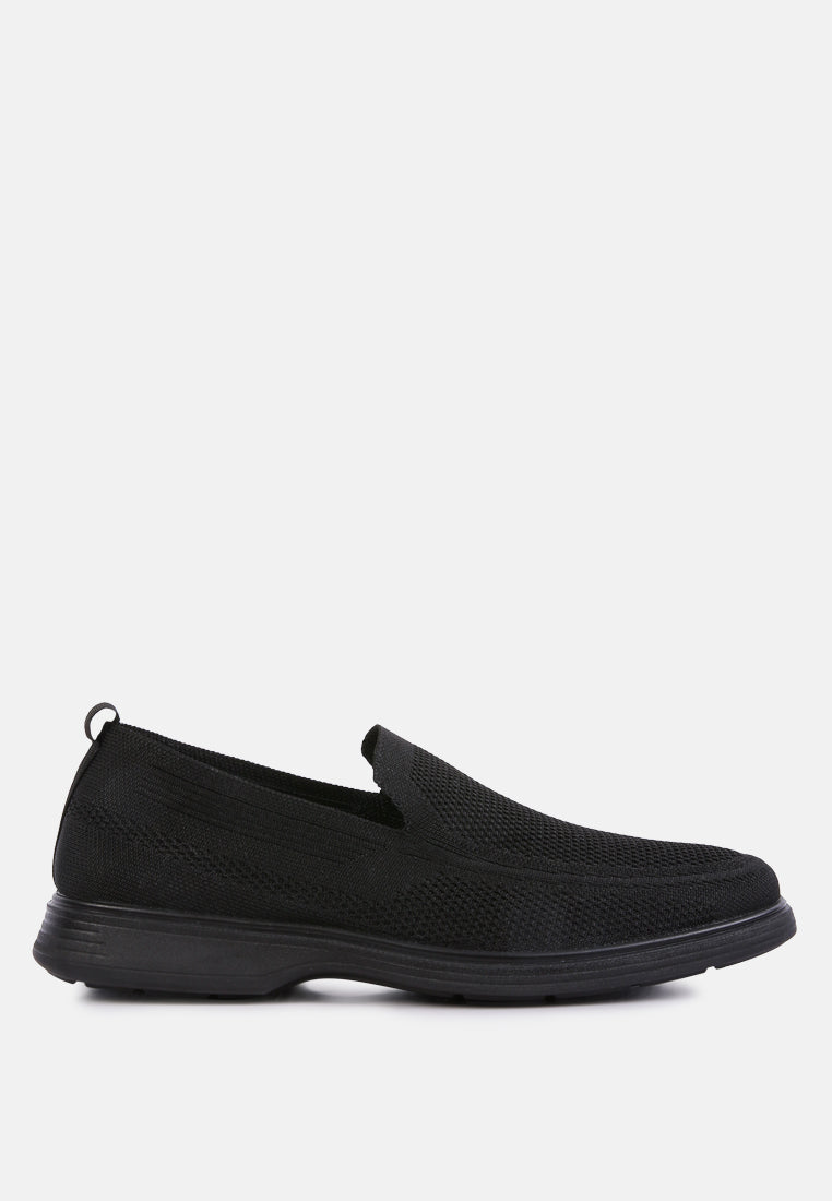 mens casual knitted walking loafers#color_black