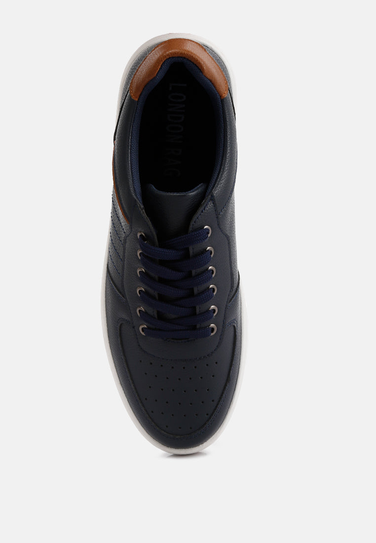 casual perforated detail sneakers#color_navy