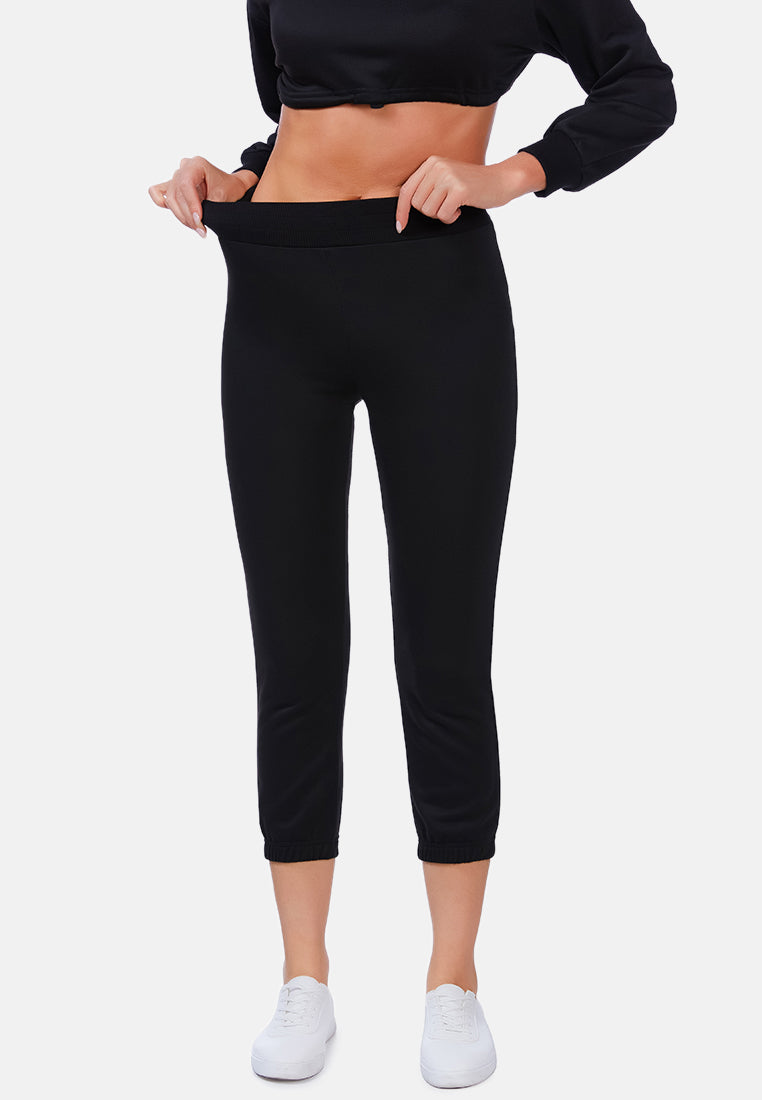 casual solid sweat pants#color_black