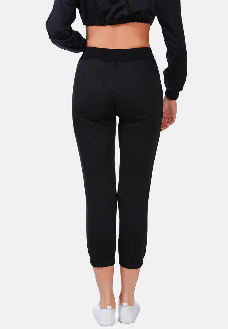 casual solid sweat pants#color_black