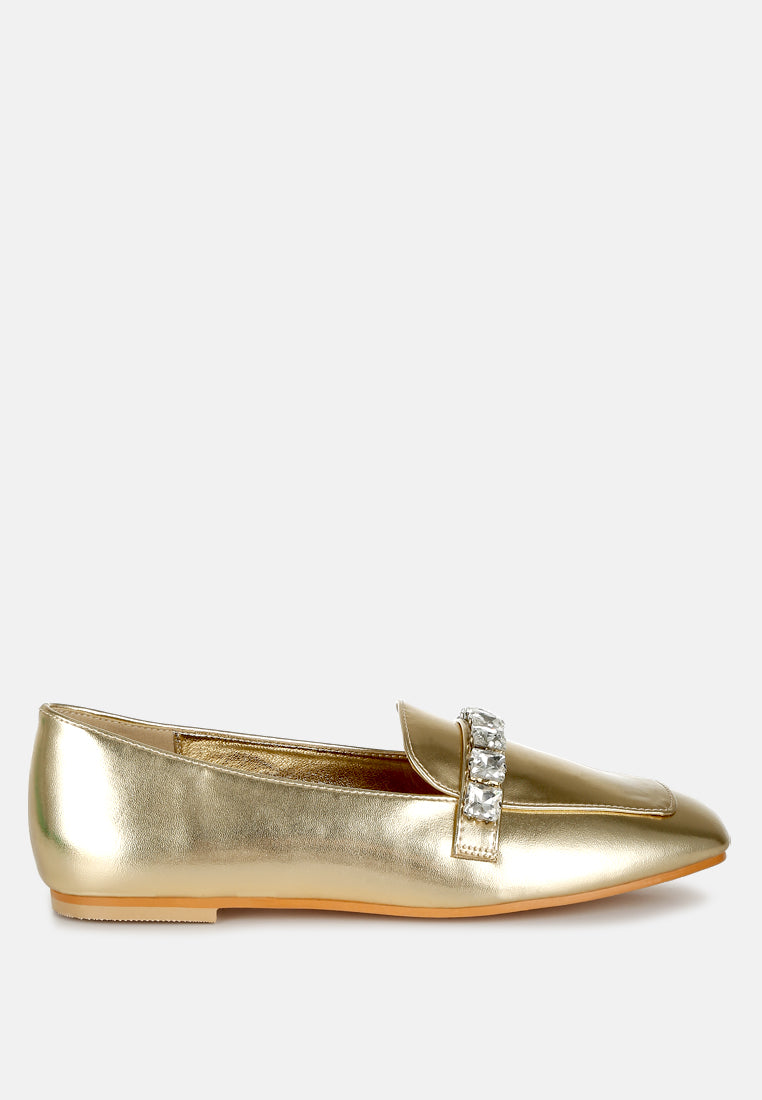 celosia metallic diamante strap loafers#color_gold