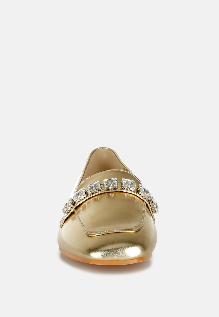 metallic diamante strap loafers by ruw#color_gold