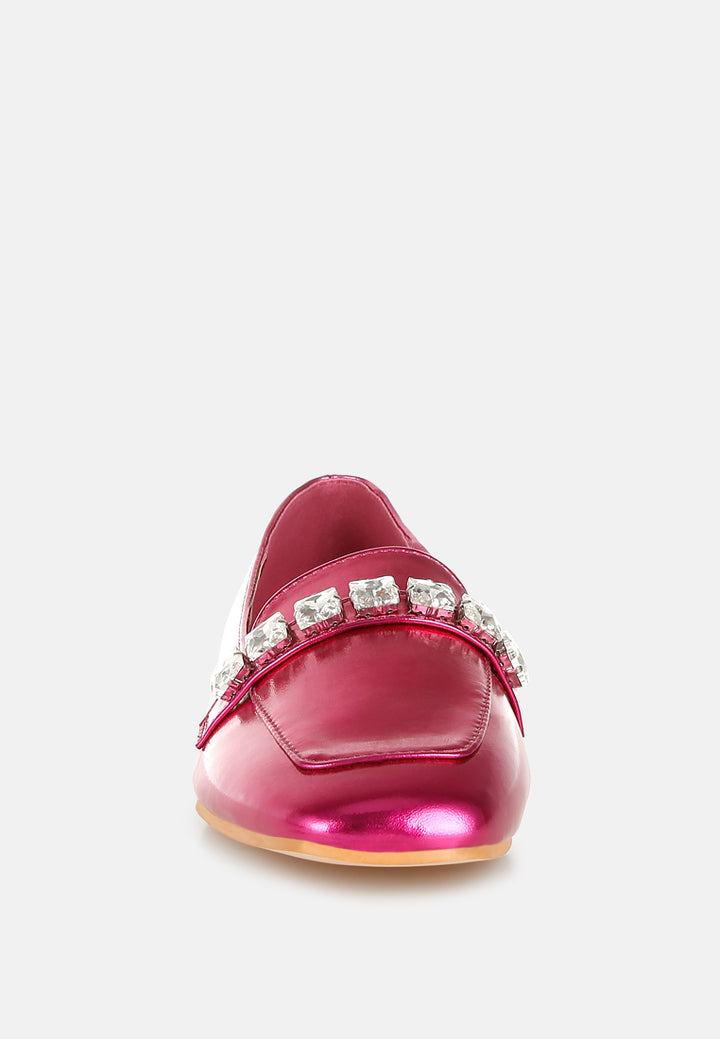 metallic diamante strap loafers by ruw#color_fuchsia