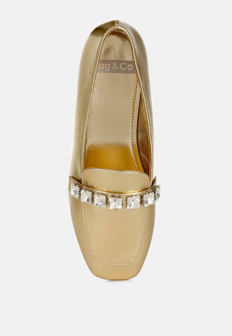 metallic diamante strap loafers by ruw#color_gold