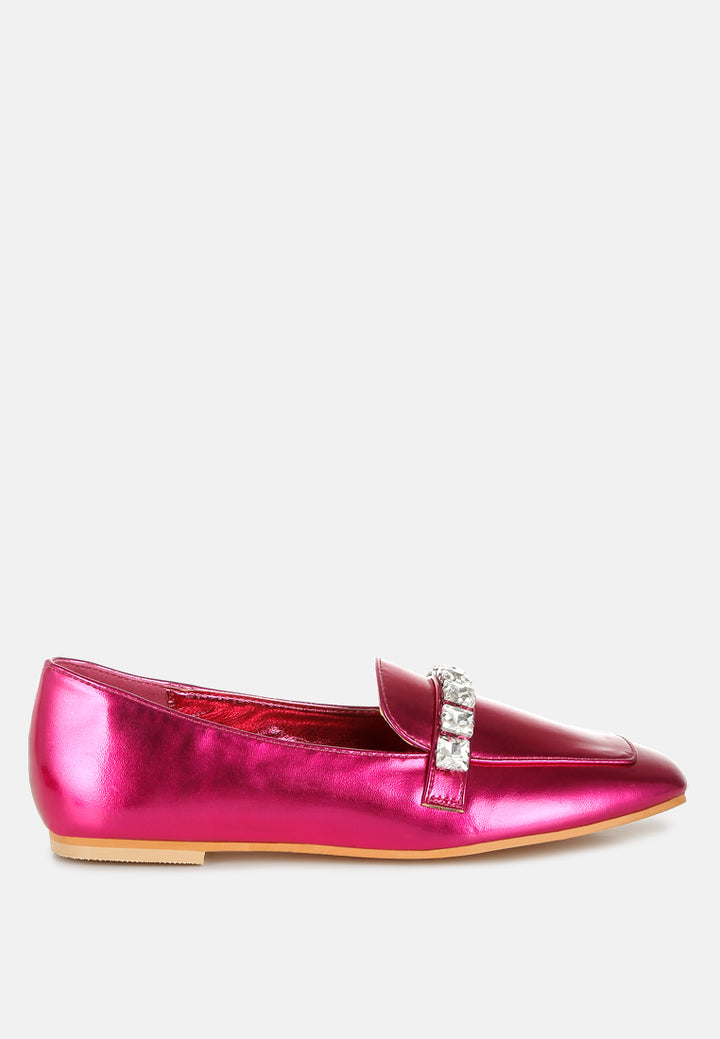 metallic diamante strap loafers by ruw#color_fuchsia