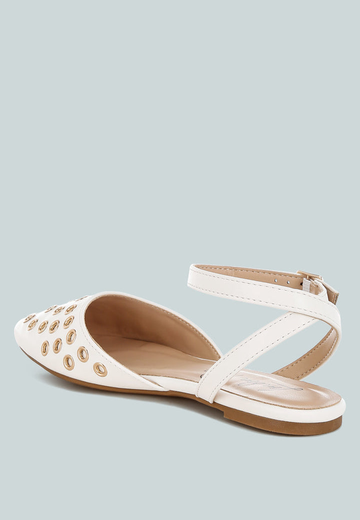metallic eyelet detail flat sandals by rag#color_white
