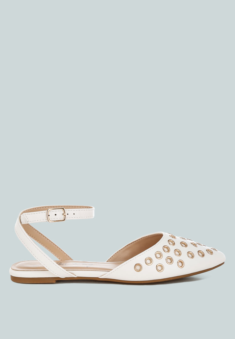 metallic eyelet detail flat sandals by ruw#color_white