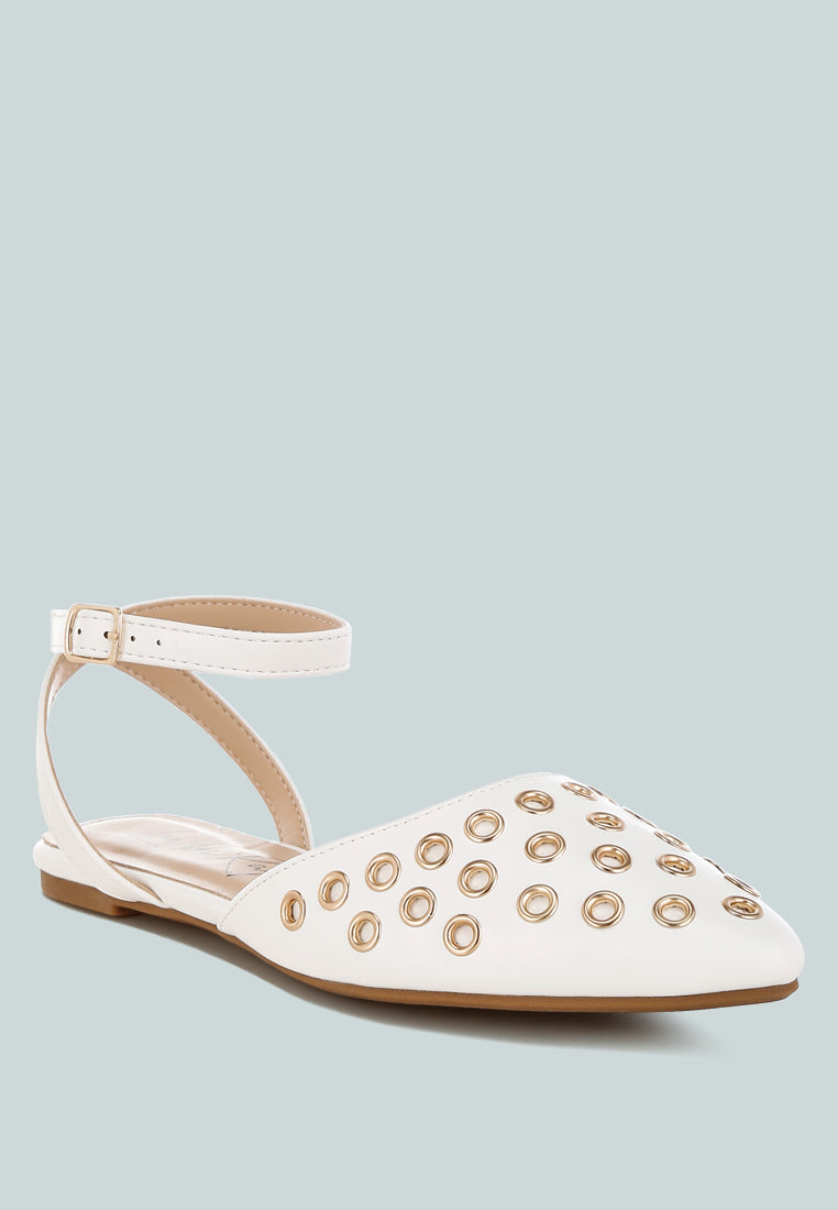 metallic eyelet detail flat sandals by rag#color_white