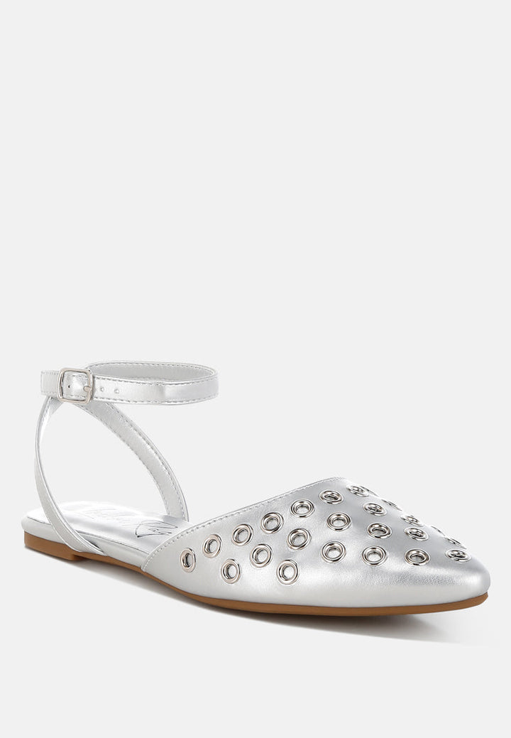 metallic eyelet detail flat sandals by rag#color_silver