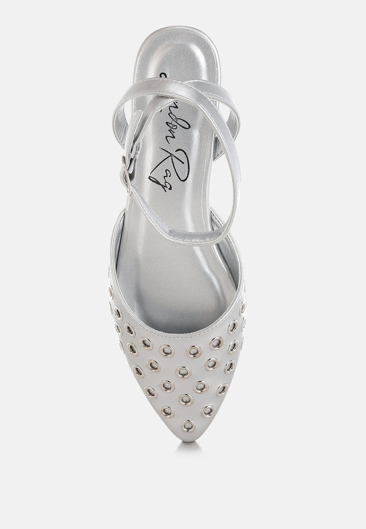metallic eyelet detail flat sandals by rag#color_silver