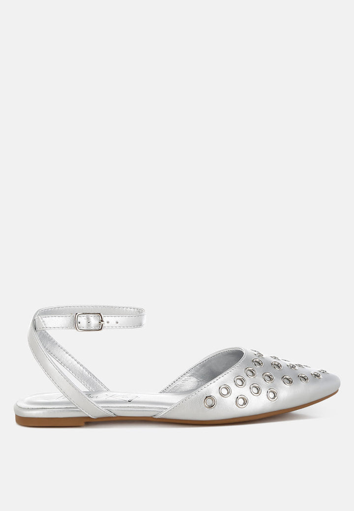metallic eyelet detail flat sandals by rag#color_silver