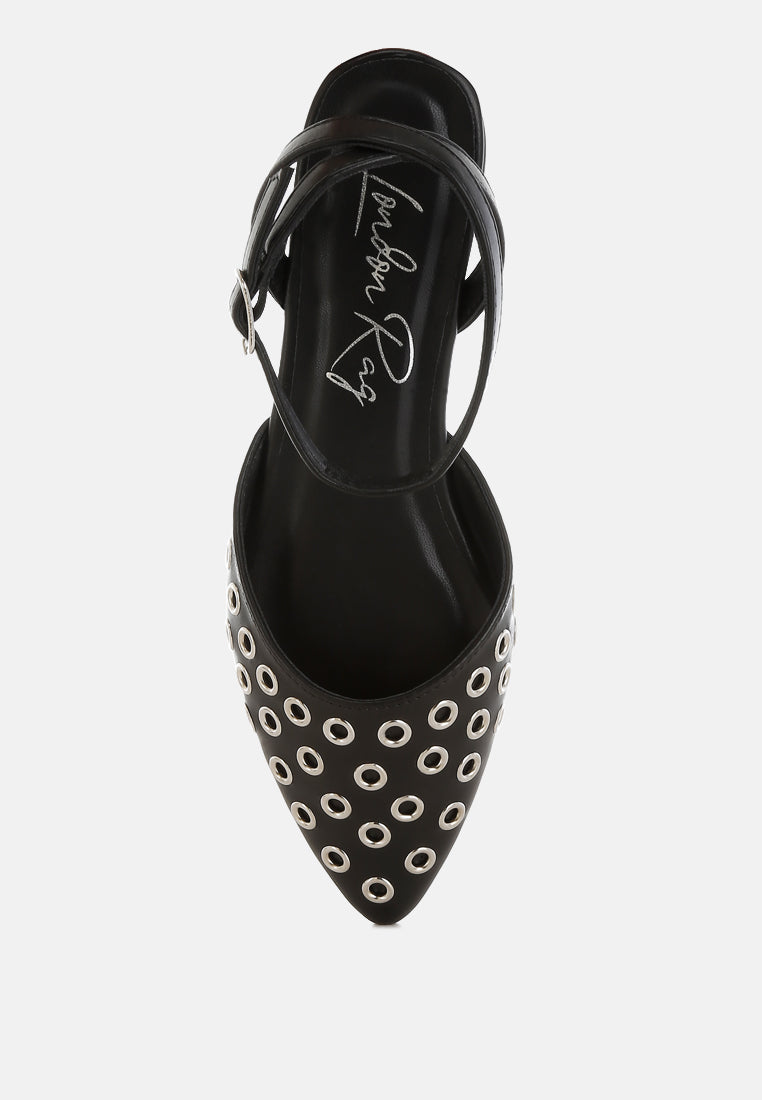 metallic eyelet detail flat sandals by rag#color_black