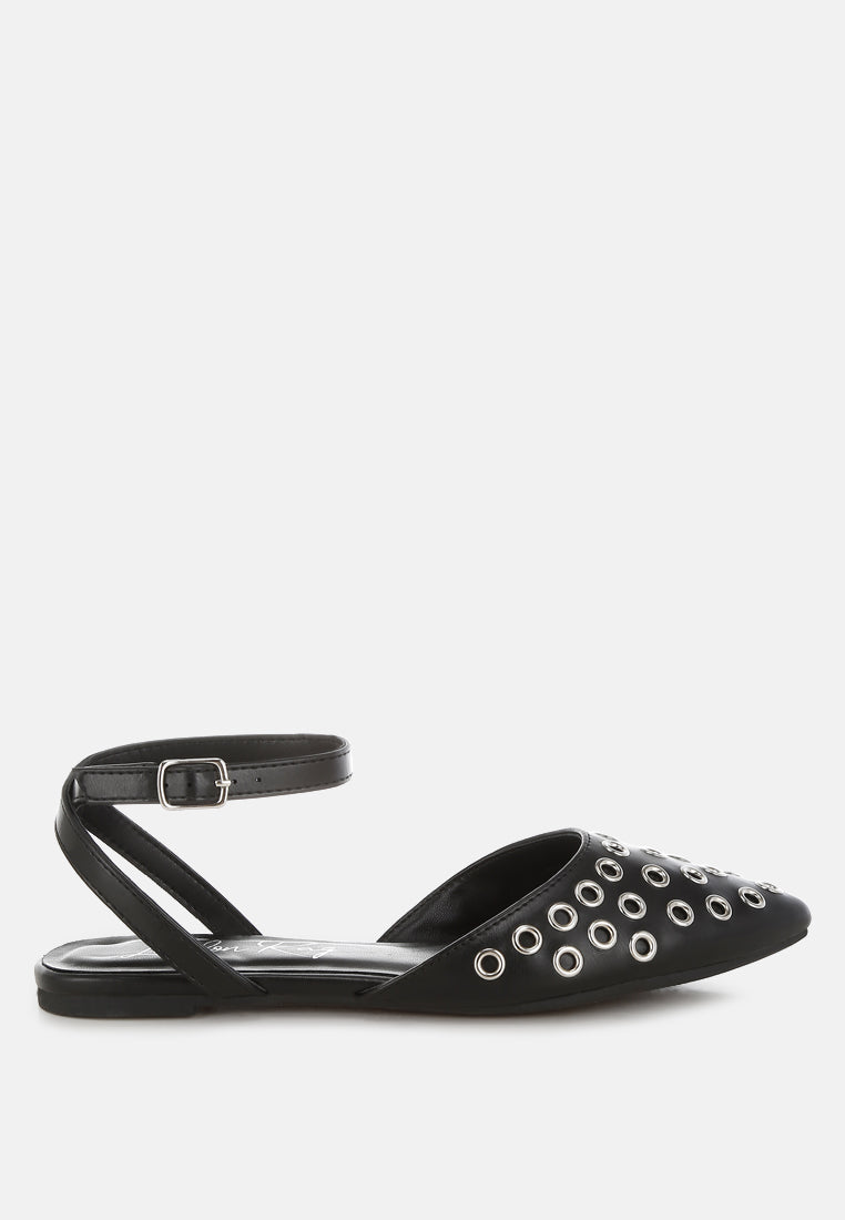 metallic eyelet detail flat sandals by rag#color_black
