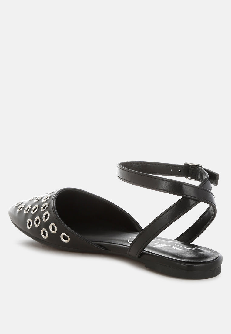 metallic eyelet detail flat sandals by rag#color_black