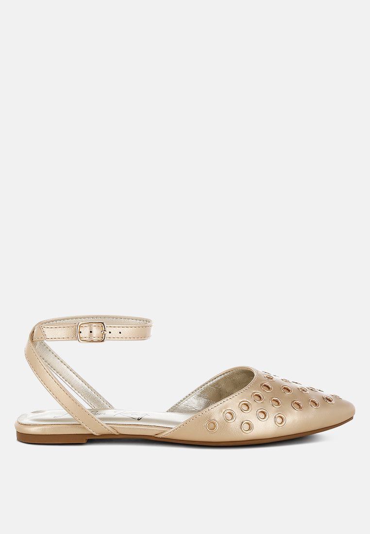 metallic eyelet detail flat sandals by rag#color_gold