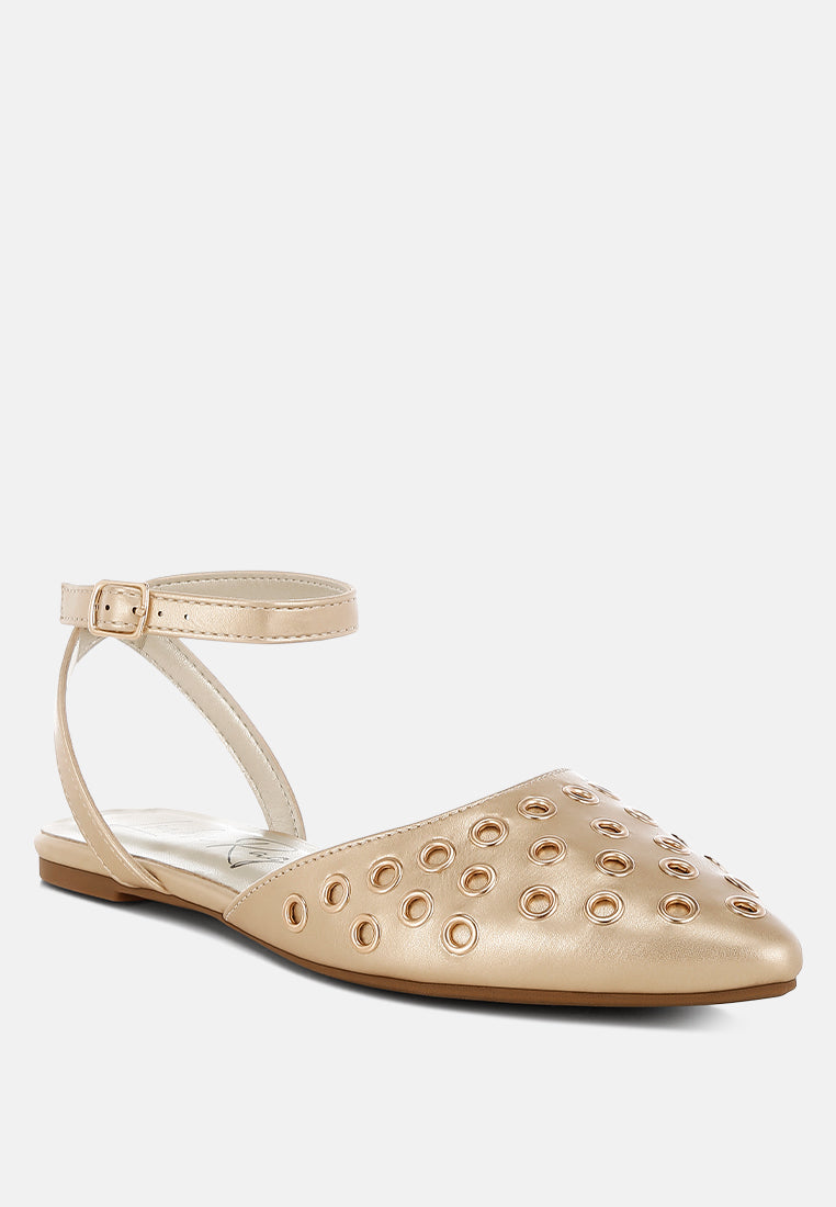 metallic eyelet detail flat sandals by rag#color_gold