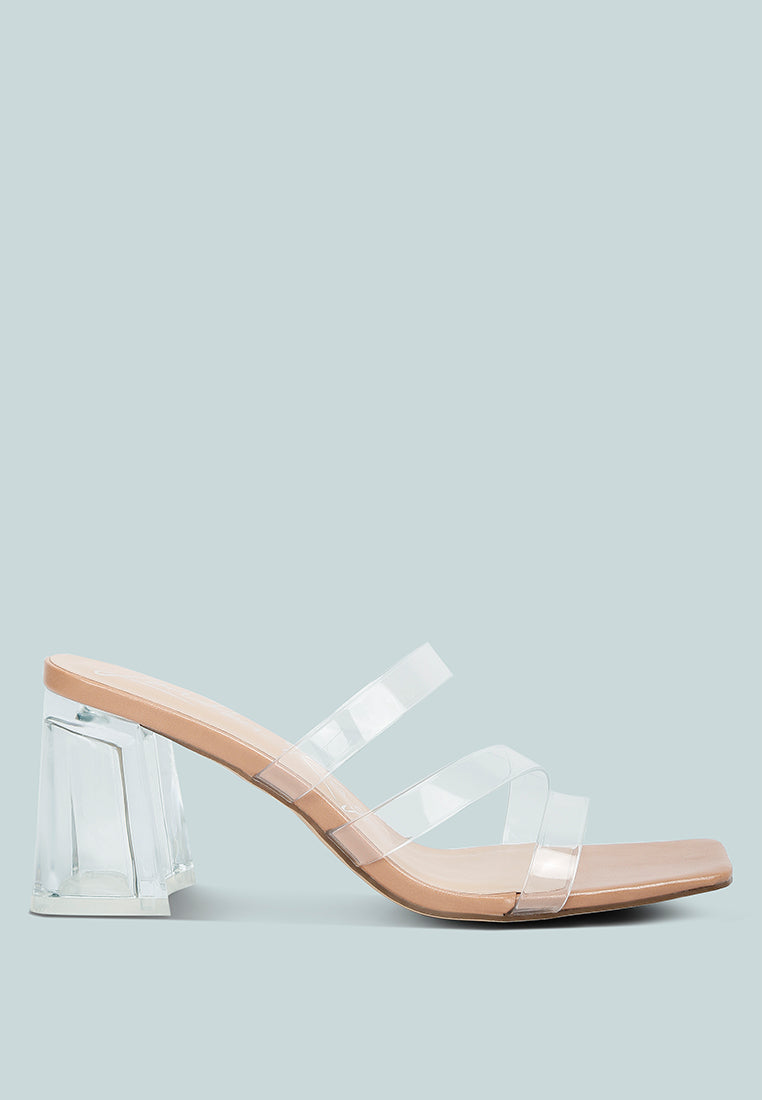 chartz multiple straps clear heel sandals#color_camel