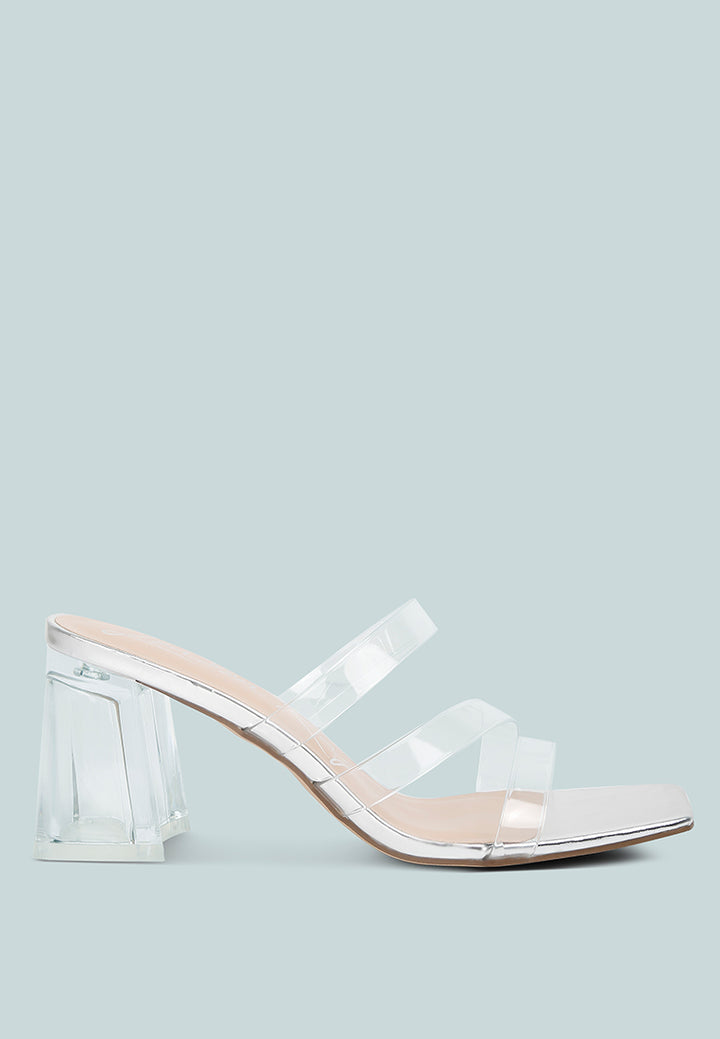 chartz multiple straps clear heel sandals#color_silver