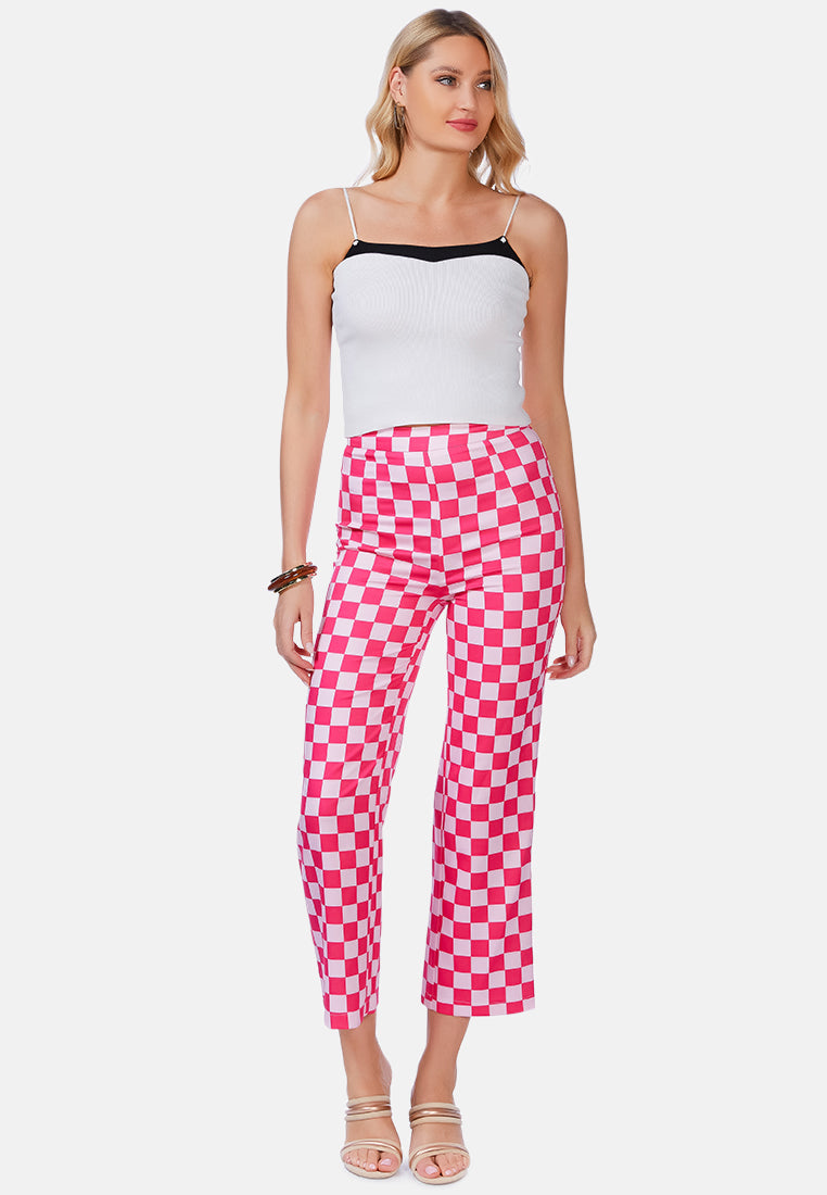 checkerboard culottes pants#color_pink