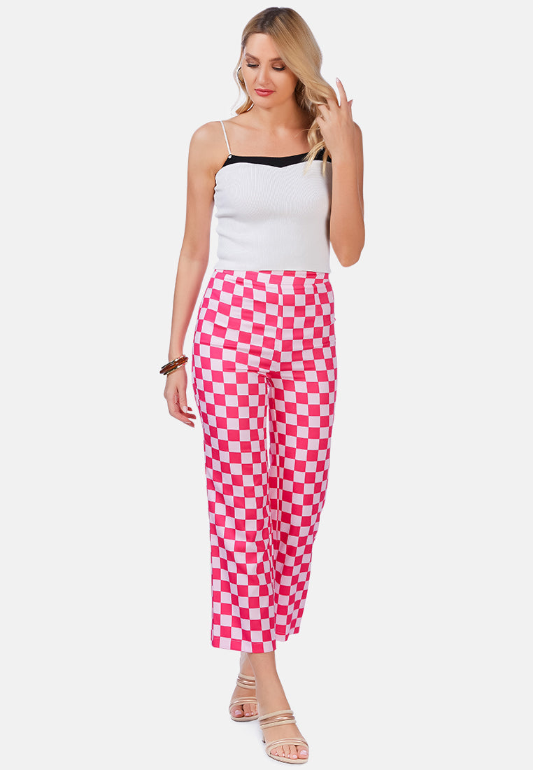 checkerboard culottes pants#color_pink