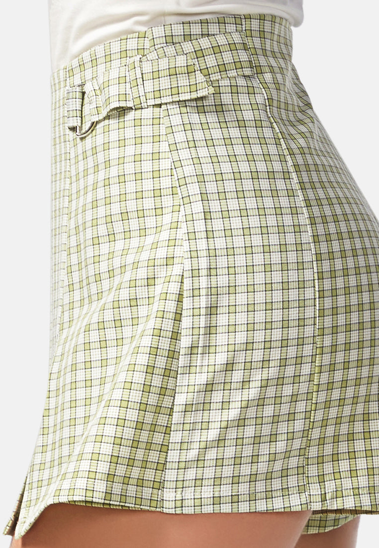 chequered skort with buckles#color_green