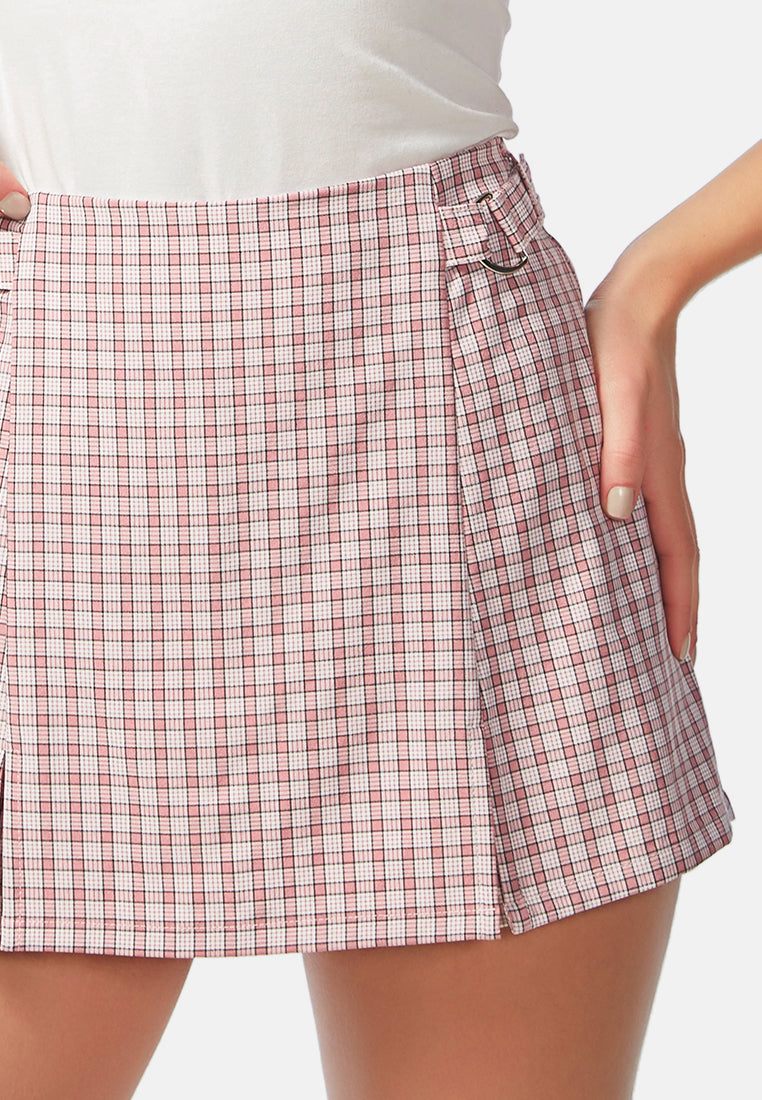 chequered skort with buckles#color_pink