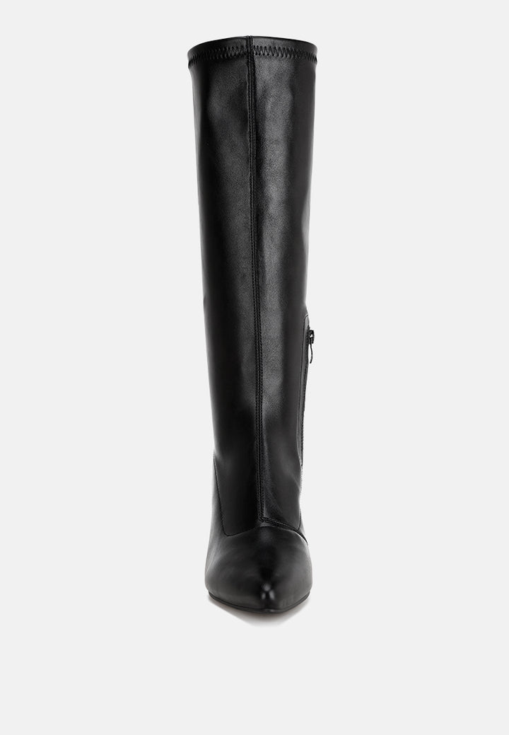 cheyen pointed toe stretchable wedge boots#color_black-smooth