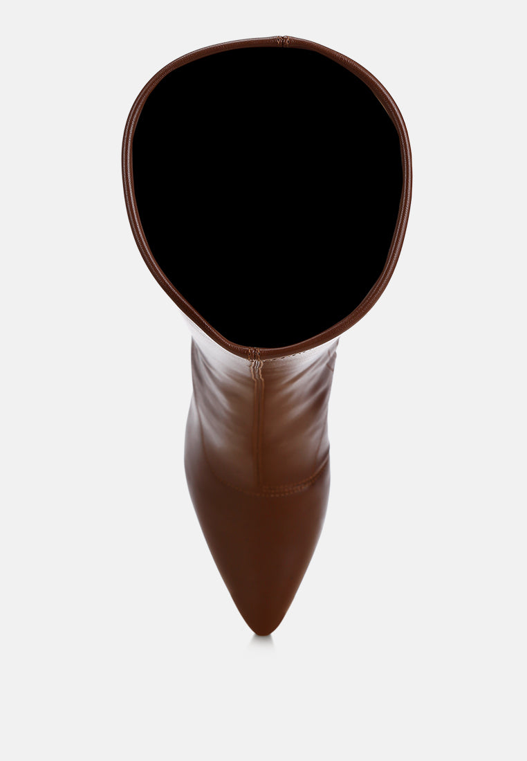 cheyen pointed toe stretchable wedge boots#color_brown-smooth