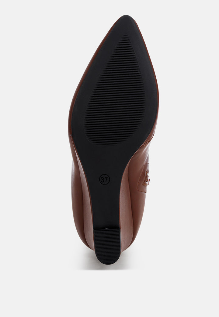 cheyen pointed toe stretchable wedge boots#color_brown-smooth
