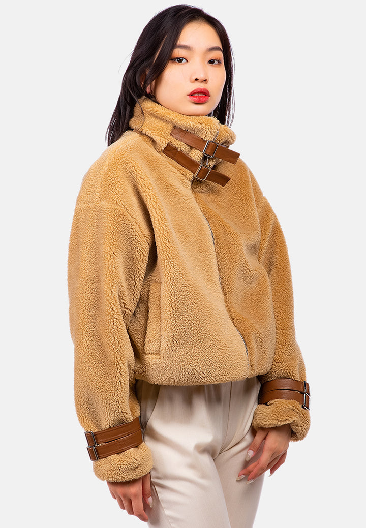 chill morning faux fur teddy jacket#color_camel