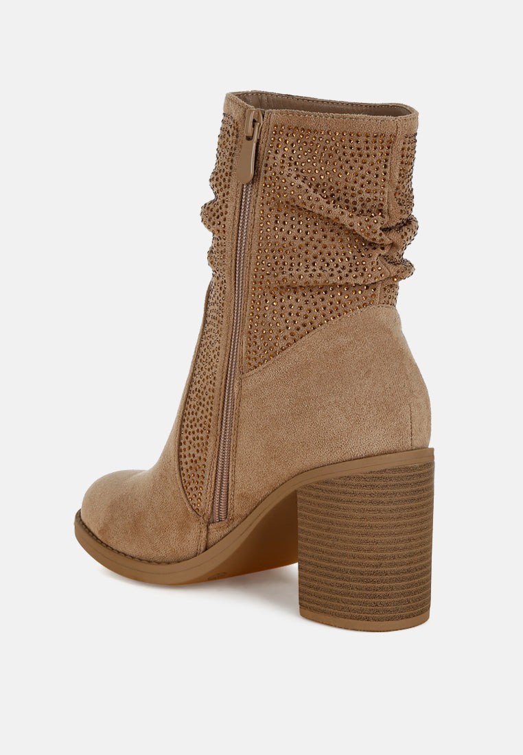 rhinestone studded slouchy ankle boots by mode#color_beige