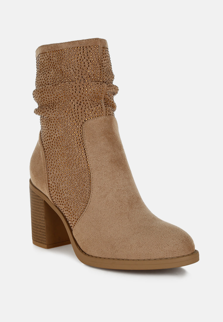 rhinestone studded slouchy ankle boots by mode#color_beige