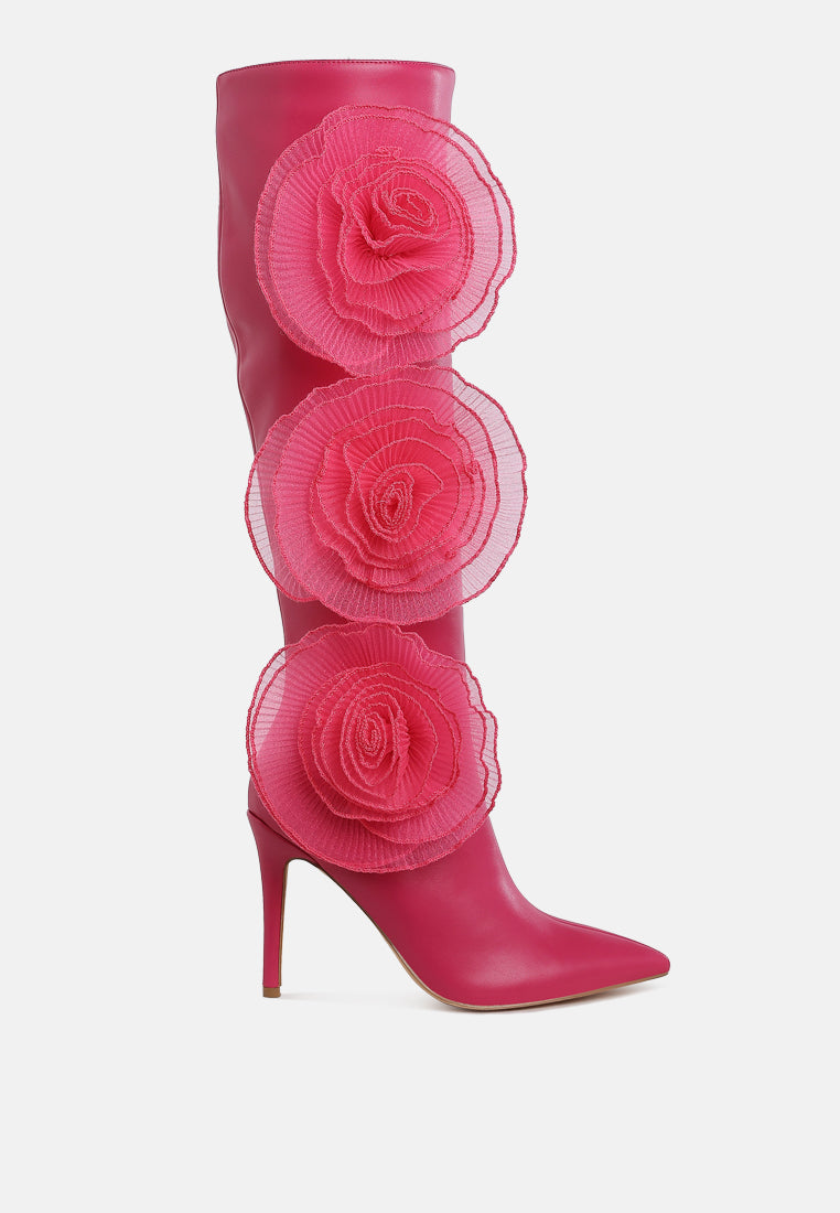 chinkara sheer big rose detail long boots#color_fuchsia