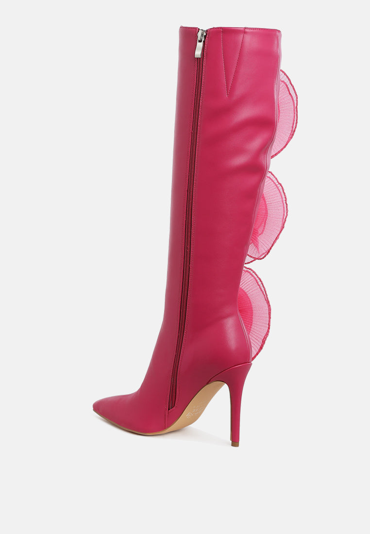 chinkara sheer big rose detail long boots#color_fuchsia