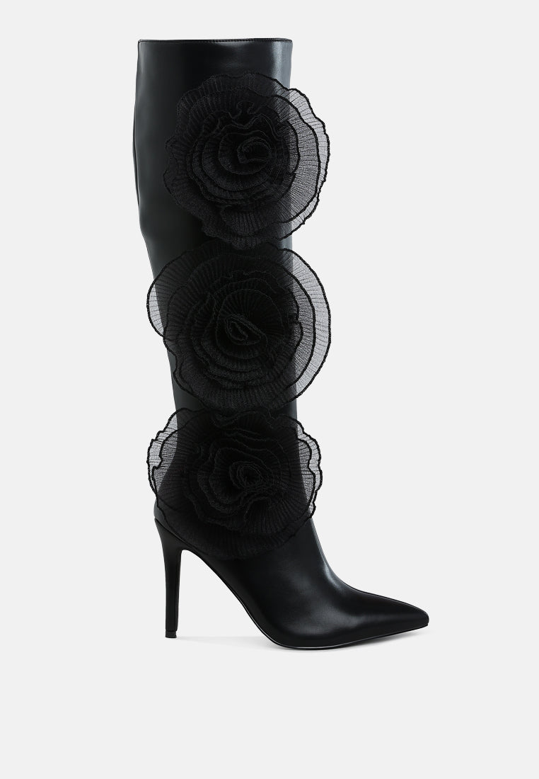 chinkara sheer big rose detail long boots#color_black