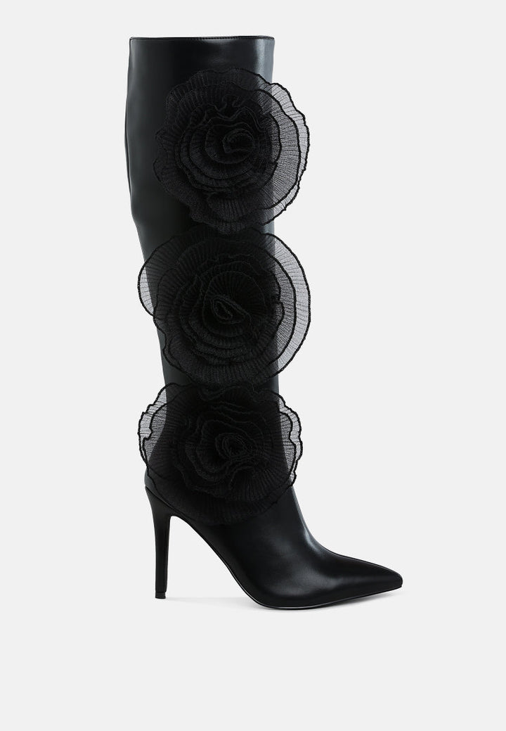 chinkara sheer big rose detail long boots#color_black