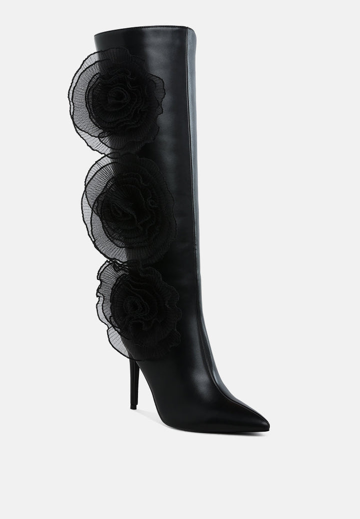 chinkara sheer big rose detail long boots#color_black