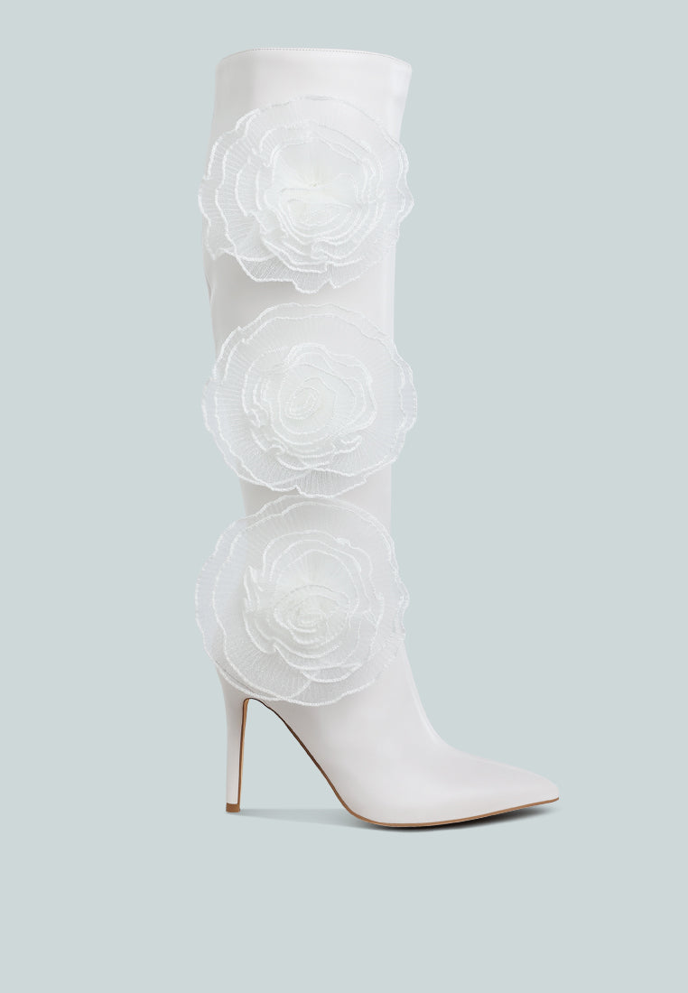 chinkara sheer big rose detail long boots#color_white