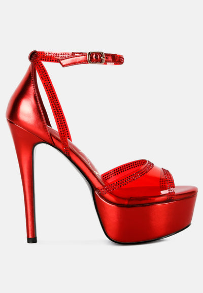 cinderella rhinestones embellished stiletto platform sandals#color_red