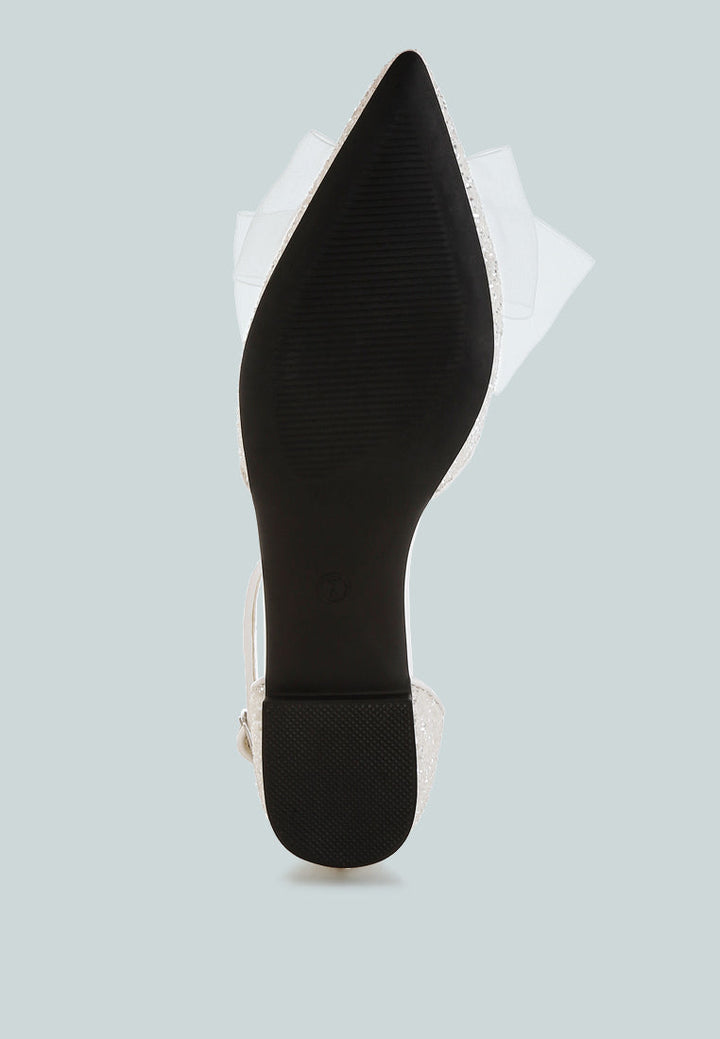 Sandalias planas con purpurina y detalle de lazo transparente Clarice#color_white