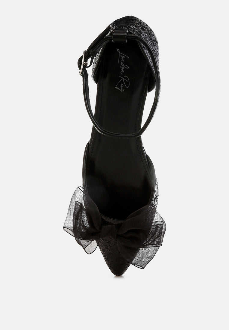 sheer bow detail glitter flat sandals by mode#color_black