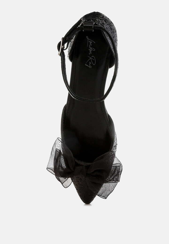 sheer bow detail glitter flat sandals by mode#color_black
