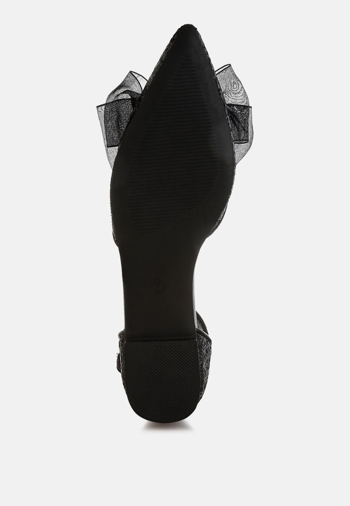 sheer bow detail glitter flat sandals by mode#color_black