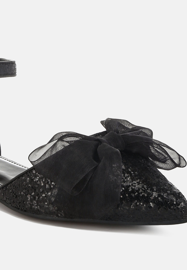 sheer bow detail glitter flat sandals by mode#color_black