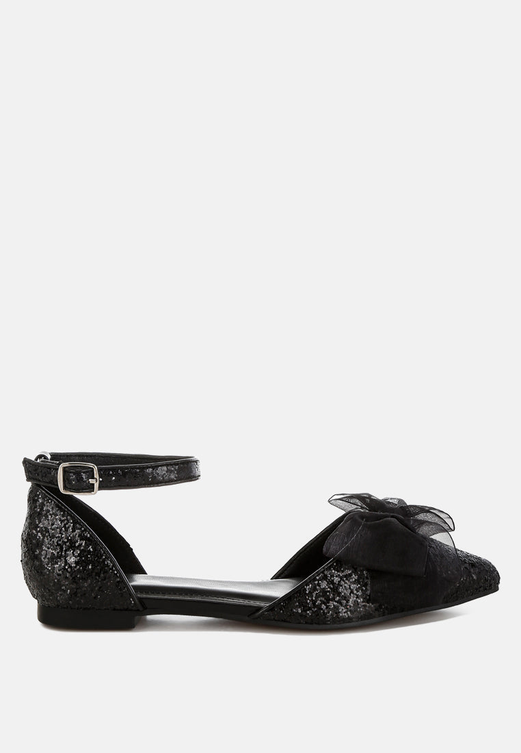 sheer bow detail glitter flat sandals by mode#color_black