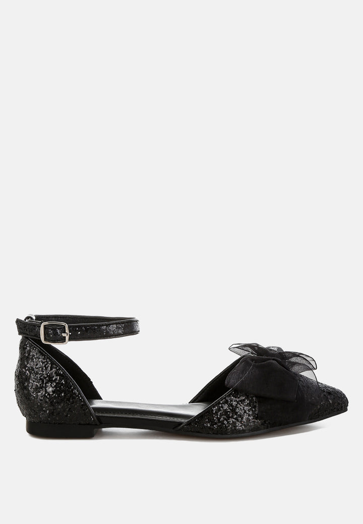 sheer bow detail glitter flat sandals by mode#color_black