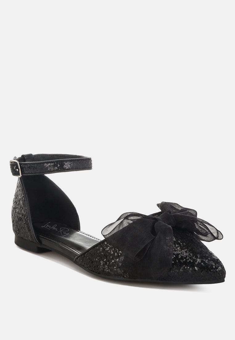 sheer bow detail glitter flat sandals by mode#color_black