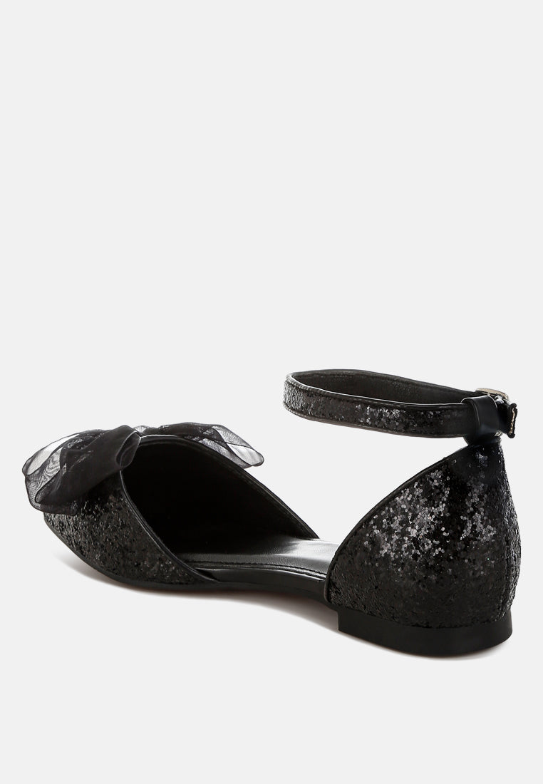 sheer bow detail glitter flat sandals by mode#color_black